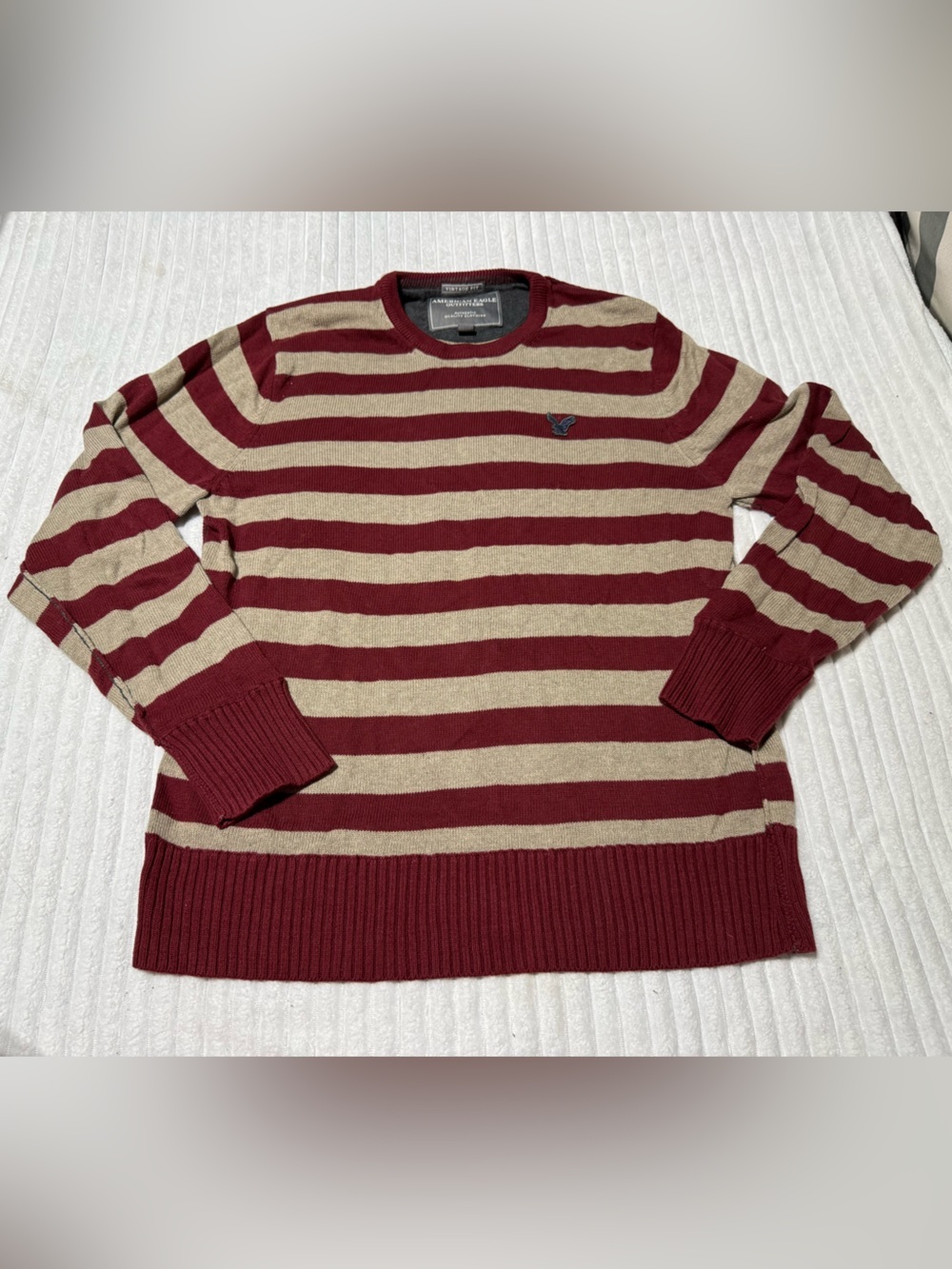 American Eagle Striped Crewneck Sweater Men's x-large Vintage Fit Burgundy Tan